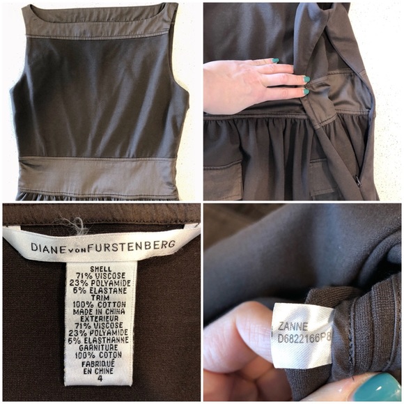 DVF Brown Zanne Ruched W/ Pockets Sheath Dress 4 - Picture 9 of 9